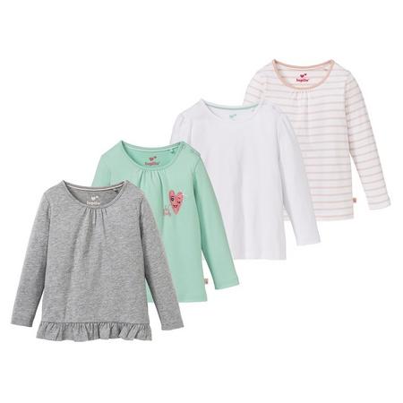 4 meisjes shirts 110/116, Wit gestreept/grijs/mint/wit