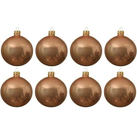 8x Donker parel/champagne glazen kerstballen 10 cm - Glans/glanzende - Kerstboomversiering donker parel/champagne
