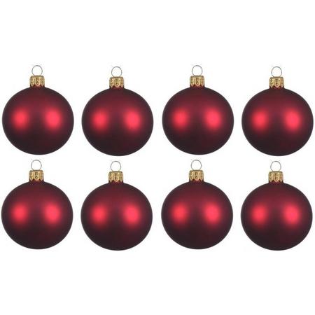 8x Donkerrode glazen kerstballen 10 cm - Mat/matte - Kerstboomversiering donkerrood