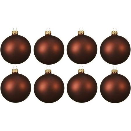8x Mahonie bruine glazen kerstballen 10 cm - Mat/matte - Kerstboomversiering mahonie bruin