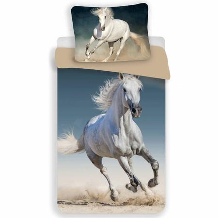 Animal Pictures Dekbedovertrek wit paard - 140x200 cm / 70x90 cm - Katoen