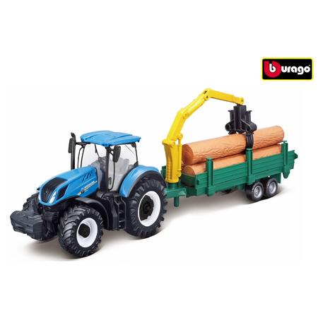 Burago tractor New Holland T7.315 met bosbouwaanhanger
