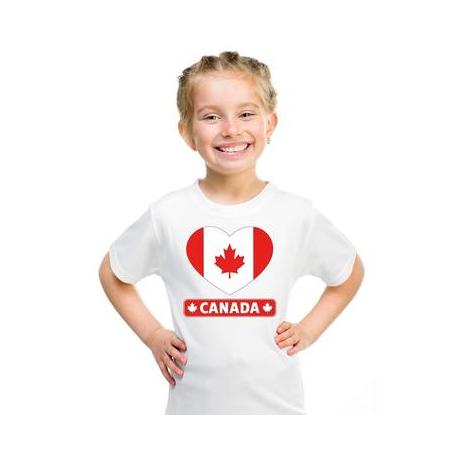 Canada kinder t-shirt met canadese vlag in hart wit jongens en meisjes l (146-152)