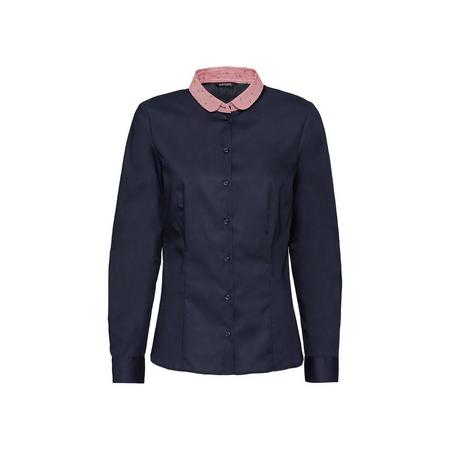 Dames blouse 38, Donkerblauw/rode kraag