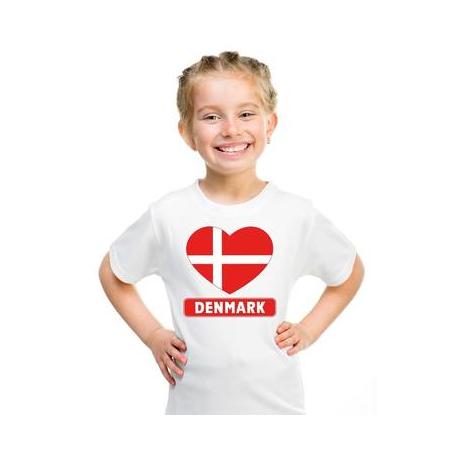 Denemarken kinder t-shirt met deense vlag in hart wit jongens en meisjes m (134-140)