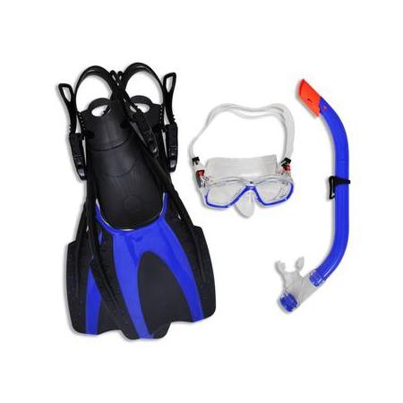 Duik en snorkel set met flippers en bril blauw voor kinderen 35-37