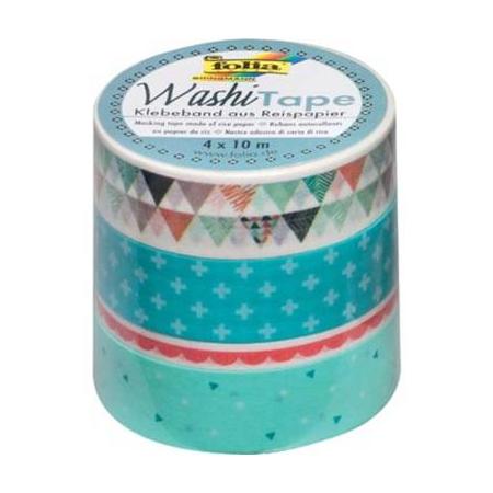 Folia washi tape pastel, pak met 4 stuks in geassorteerde kleuren