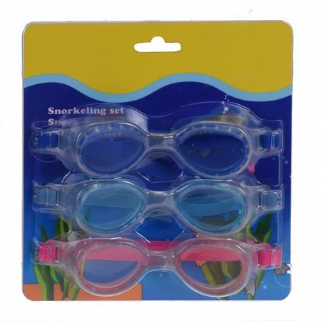 Free and Easy zwembrillen 3 stuks blauw/roze