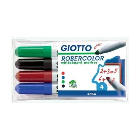 Giotto Robercolor whiteboardmarker maxi, ronde punt, etui met 4 stuks in geassorteerde kleuren