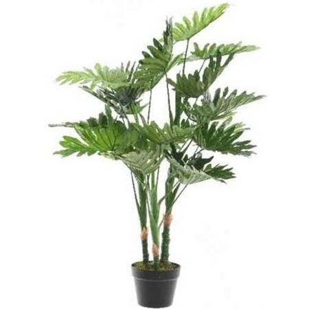 Groene Philodendron Monstera/gatenplant kunstplant 100 cm in zwarte plastic pot - Kamerplant kunstplanten/nepplanten