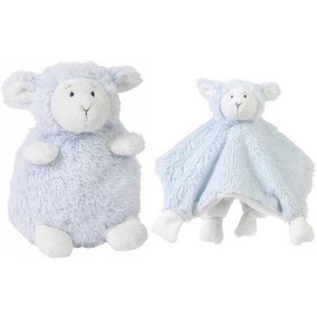 Happy Horse blauw schaap/lammetje knuffeldoek/tuttel en zittend knuffeltje - Kraamcadeau - Baby speelgoed