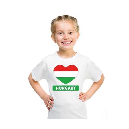 Hongarije kinder t-shirt met hongaarse vlag in hart wit jongens en meisjes l (146-152)