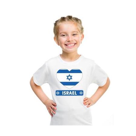 Israel kinder t-shirt met israelische vlag in hart wit jongens en meisjes xs (110-116)