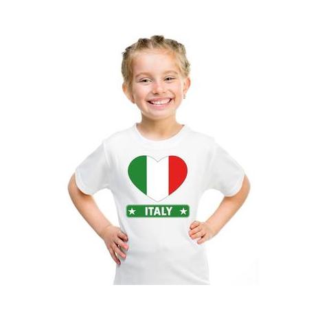Italie kinder t-shirt met italiaanse vlag in hart wit jongens en meisjes m (134-140)