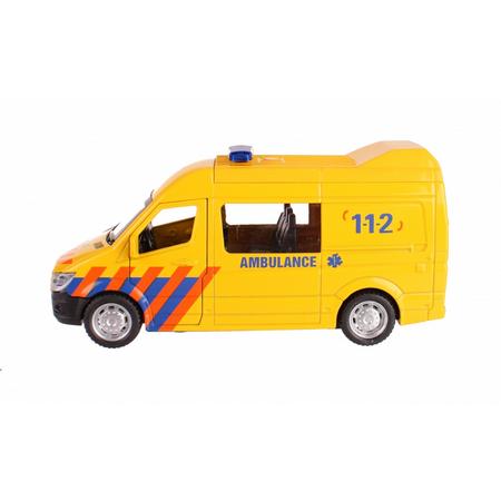 Johntoy ambulance met licht en geluid 1:32 geel 14 cm