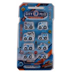 Jonotoys autoset City Police jongens 5 cm wit/blauw 8 delig