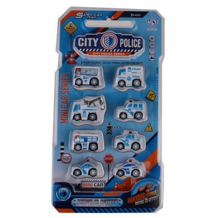 Jonotoys autoset City Police jongens 5 cm wit/blauw 8 delig