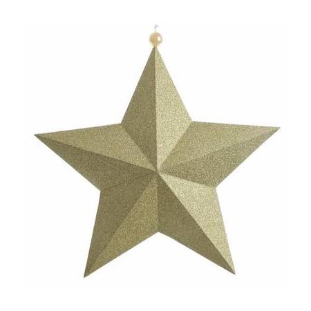 Kerstversiering hangdecoratie ster glitter goud 22 cm