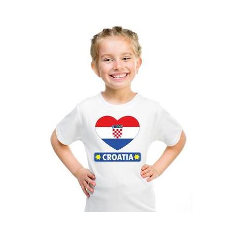 Kroatie kinder t-shirt met kroatische vlag in hart wit jongens en meisjes m (134-140)