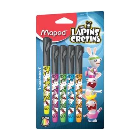 Maped Fluo\Peps Pen markeerstift Lapins Cretins, blister met 5 stuks in geassorteerde kleuren