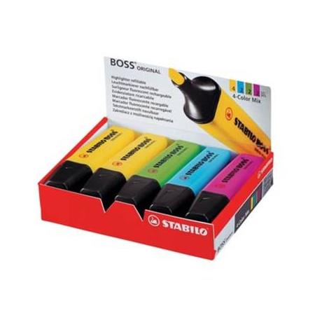 Markeerstift Stabilo Boss Original doos van 10 stuks in geassorteerde kleuren: 4 x geel, 2 x blauw, 2 ...