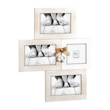 Mascagni - Multi baby fotolijst hout met decoratie voor 1 foto 10x10 en 3 foto\s 10x15 \formaat: 32x41 cm WC A956