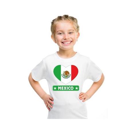 Mexico kinder t-shirt met mexiaanse vlag in hart wit jongens en meisjes s (122-128)