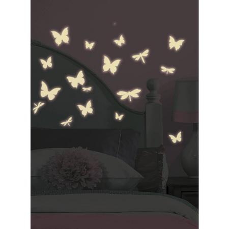 Muursticker Roommates: Vlinder & Libelle Glow 11,8x6,3 cm