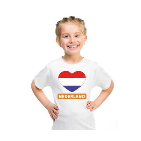 Nederland kinder t-shirt met nederlandse vlag in hart wit jongens en meisjes l (146-152)