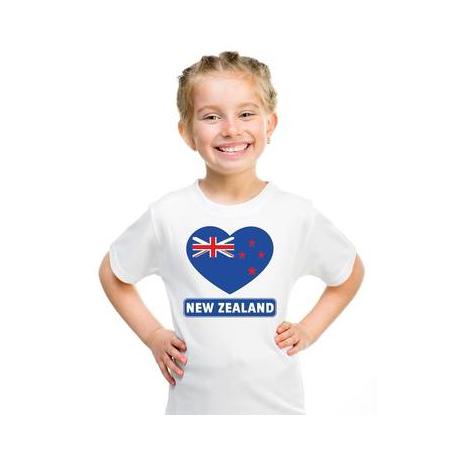 Nieuw zeeland kinder t-shirt met nieuw zeelandse vlag in hart wit jongens en meisjes xs (110-116)