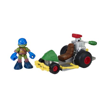 Ninja Turtles Leonardo figuur met buggy - 6 cm