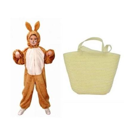Paashaas verkleedpak maat 116-128 met mandje voor kinderen - konijn/haas kostuum