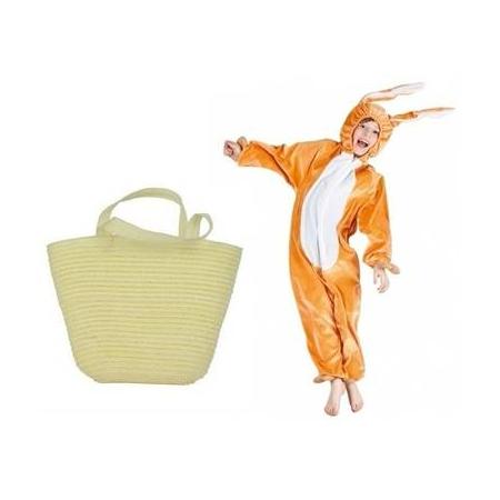 Paashaas verkleedpak maat 116 met mandje voor kinderen - konijn/haas kostuum