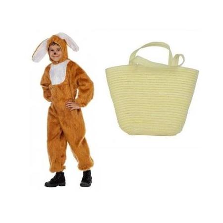 Paashaas verkleedpak maat 128 met mandje voor kinderen - konijn/haas kostuum
