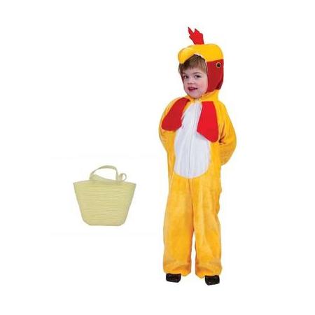 Paaskip verkleedpak maat 140 (9-10 jaar) met mandje voor kinderen - kip/haan kostuum