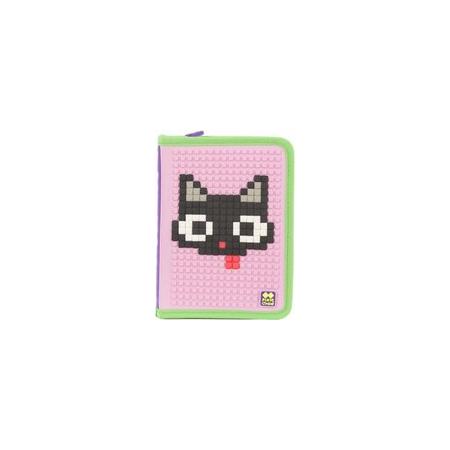 Pixie crew etui met siliconen zijkant en pixels 19 cm roze/paars