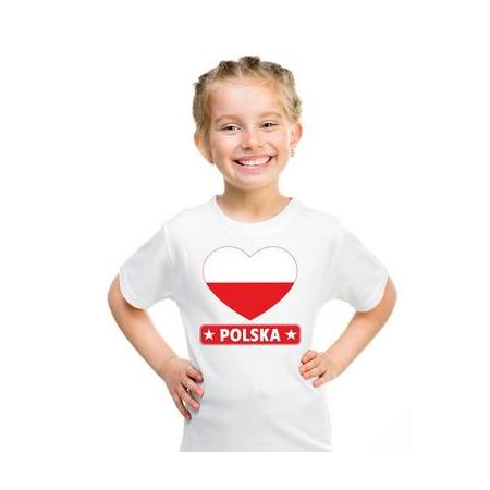 Polen kinder t-shirt met poolse vlag in hart wit jongens en meisjes l (146-152)