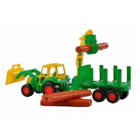 Polesie tractor Kevin met aanhanger en laadkraan groen/geel