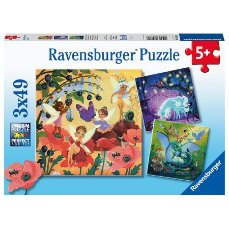 Ravensburger puzzel 3x49 stukjes eenhoorn draak en fee