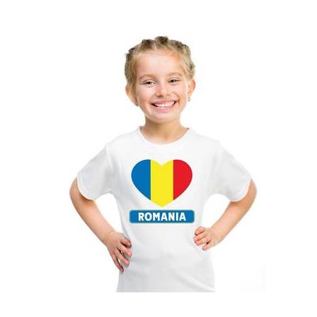 Roemenie kinder t-shirt met roemeense vlag in hart wit jongens en meisjes s (122-128)