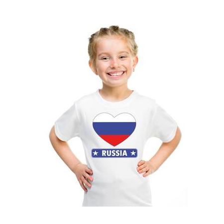 Rusland kinder t-shirt met russische vlag in hart wit jongens en meisjes xs (110-116)