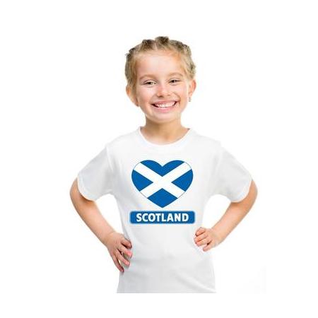 Schotland kinder t-shirt met schotse vlag in hart wit jongens en meisjes s (122-128)