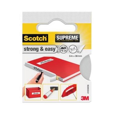 Scotch Supreme reparatietape Strong & Easy, ft 38 mm x 3 m, wit, blisterverpakking