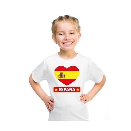 Spanje kinder t-shirt met spaanse vlag in hart wit jongens en meisjes m (134-140)