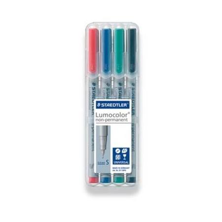 Staedtler OHP-marker Lumocolor Non-Permanent geassorteerde kleuren, box met 4 stuks, superfijn 0,4 mm