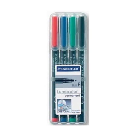 Staedtler OHP-marker Lumocolor Permanent geassorteerde kleuren, box met 4 stuks, fijn 0,6 mm