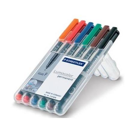 Staedtler OHP-marker Lumocolor Permanent geassorteerde kleuren, box met 6 stuks, fijn 0,6 mm