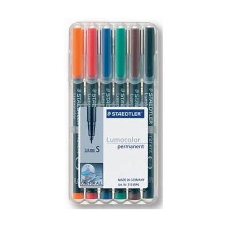 Staedtler OHP-marker Lumocolor Permanent geassorteerde kleuren, box met 6 stuks, superfijn 0,4 mm