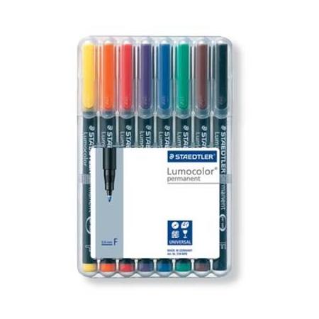 Staedtler OHP-marker Lumocolor Permanent geassorteerde kleuren, box met 8 stuks, fijn 0,6 mm