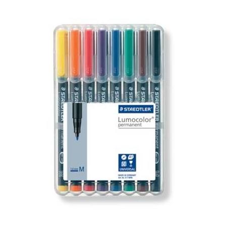 Staedtler OHP-marker Lumocolor Permanent geassorteerde kleuren, box met 8 stuks, medium 1 mm